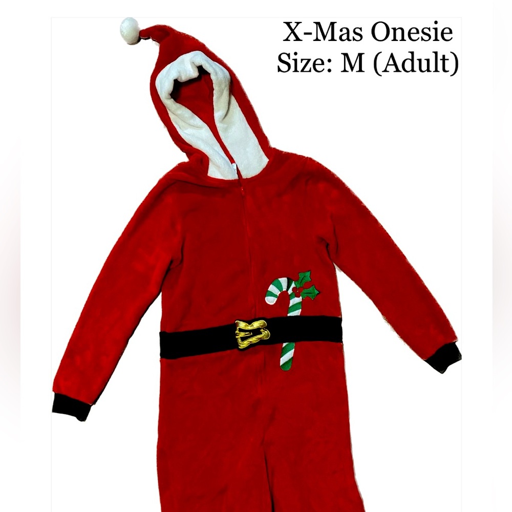 🔴 Christmas Onesie with Santa Hood, Adult Size M